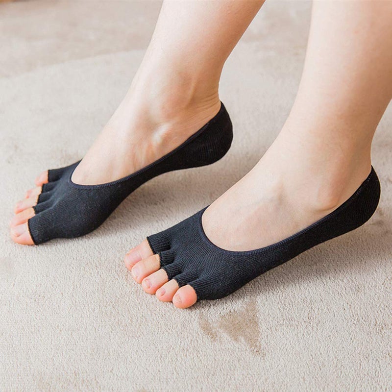 Angzhili 2 Pair Women Ladies Summer Peep Toe Socks Open Toe Socks Invisible Liner Fashion Breathable Open-Toed Liner Socks No Show with Nonslip Heel Grip(Black, 2 Pair) - Image 5
